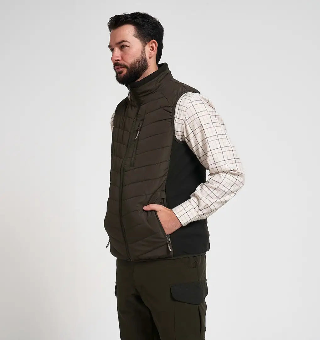 Dark olive Jack Pyke Hybrid Quilted Gilet with black panels