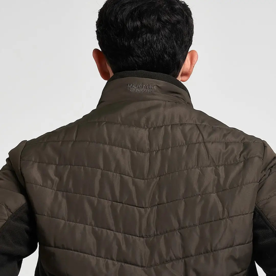 Dark olive Jack Pyke Hybrid Quilted Jacket with high collar and black sleeve accents