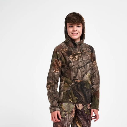 Boy in Jack Pyke Junior Fieldman camouflage fleece hoodie