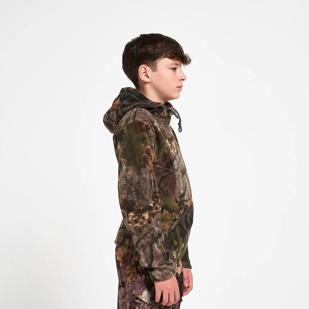 Jack Pyke Junior boy in camo Fieldman fleece hoodie