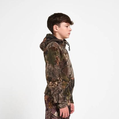 Jack Pyke Junior boy in camo Fieldman fleece hoodie