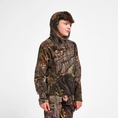 Young kid in Jack Pyke Junior Fieldman Fleece Hoodie with camo patterns