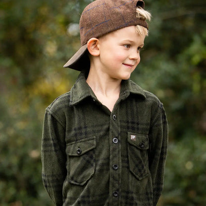 Jack Pyke Junior polar fleece shirt in brown corduroy plaid with pockets
