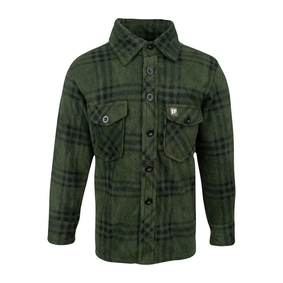 Jack Pyke Junior polar fleece green plaid shirt jacket with buttons and pockets