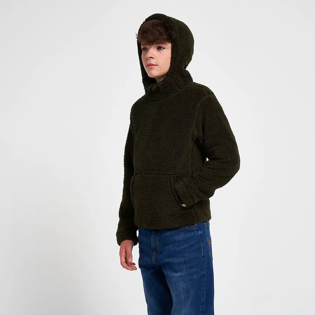Cozy Jack Pyke Junior Sherpa Fleece Hoodie in dark olive green