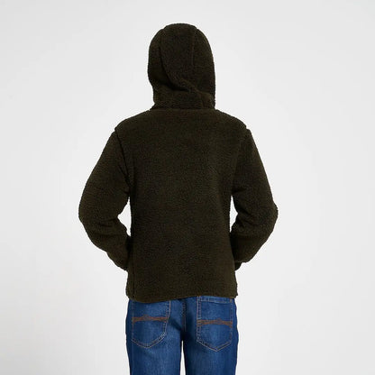 Jack Pyke Junior Sherpa Fleece Hoodie in olive green with plush texture