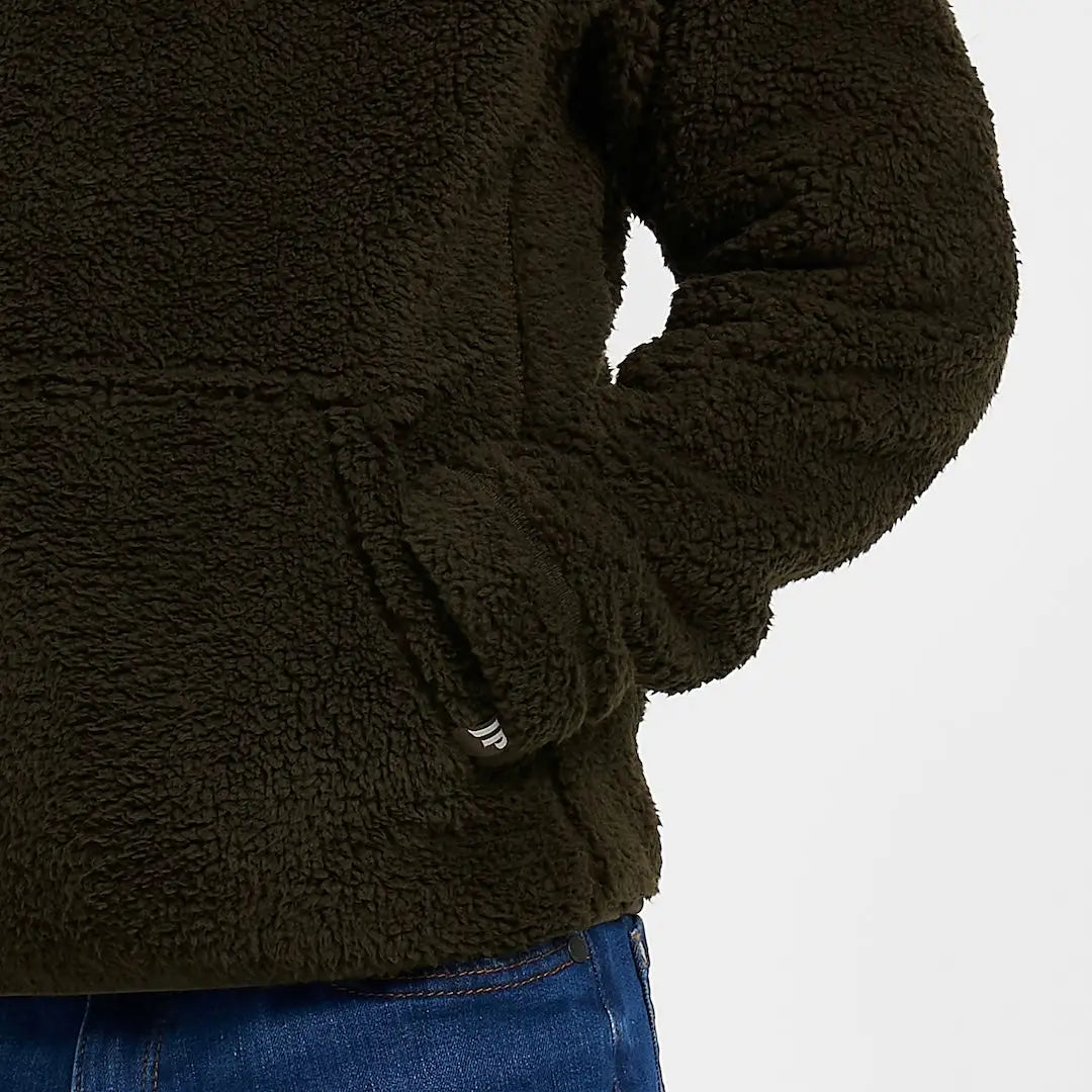 Jack Pyke Junior Sherpa Fleece Hoodie in dark olive green with plush texture