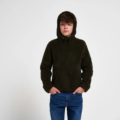 Jack Pyke Junior Sherpa Fleece Hoodie in dark olive green