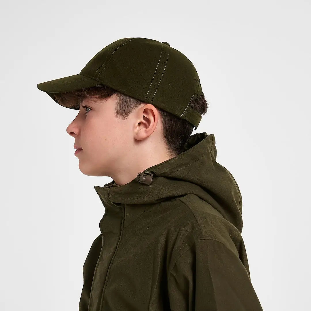 Jack Pyke Junior Stealth Baseball Cap in olive green with white stitching