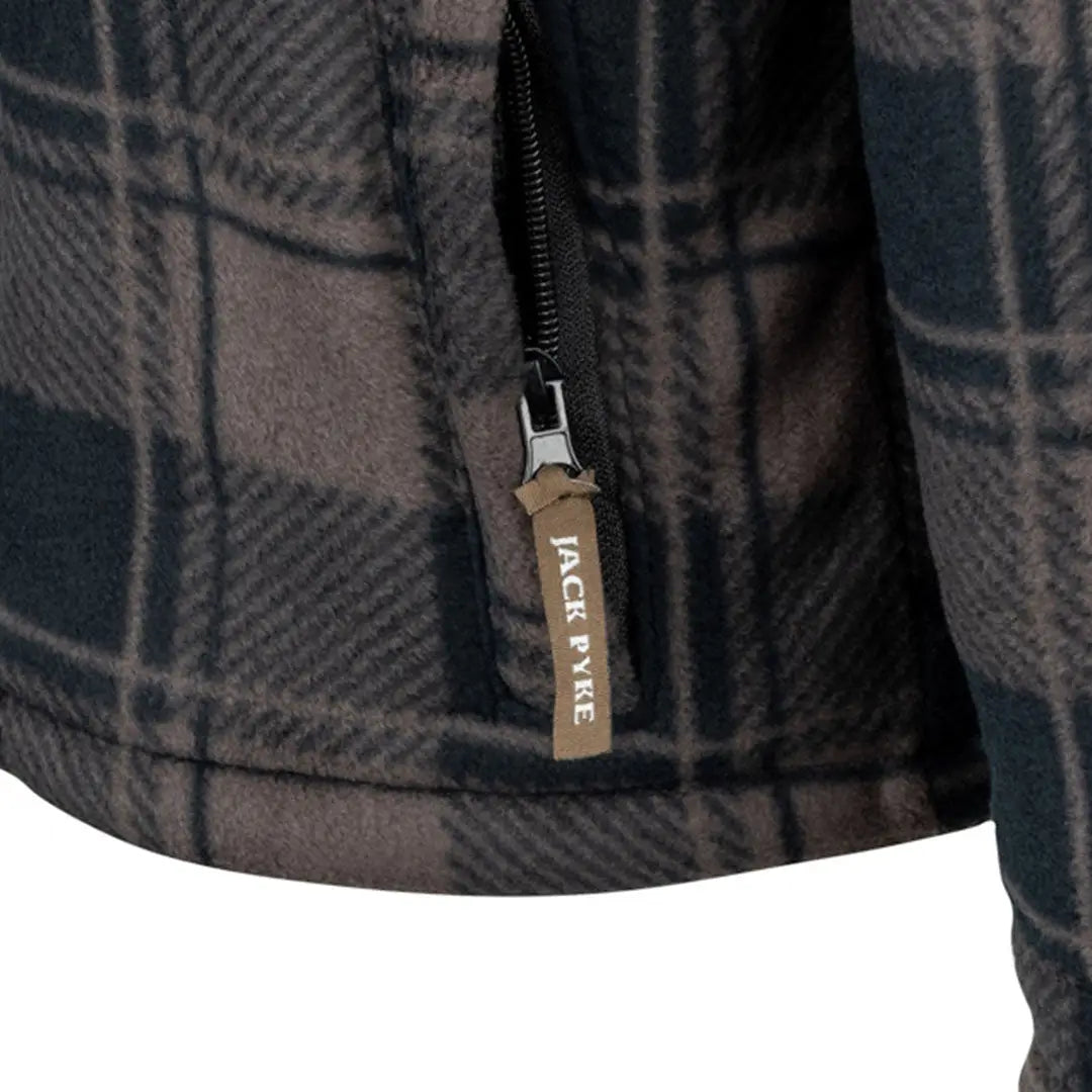 Jack Pyke Junior Tundra Shirt fleece jacket with zip pocket in brown and black plaid