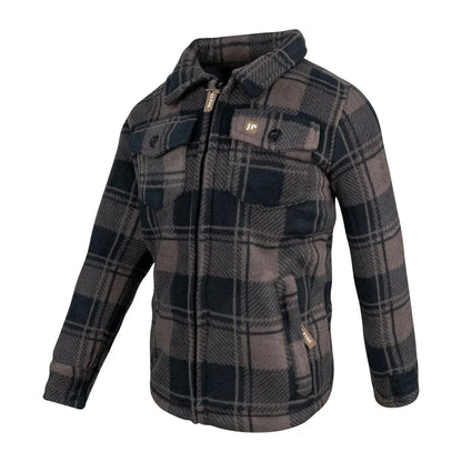 Jack Pyke Junior Tundra shirt in dark gray and black plaid fleece with zipper and pockets