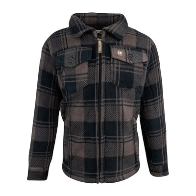 Men’s charcoal and black plaid fleece jacket from Jack Pyke Junior Tundra Shirt collection