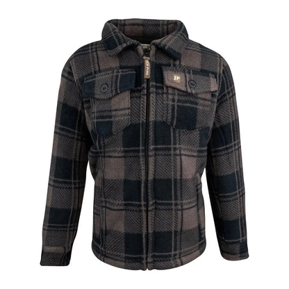 Men’s charcoal and black plaid fleece jacket from Jack Pyke Junior Tundra Shirt collection
