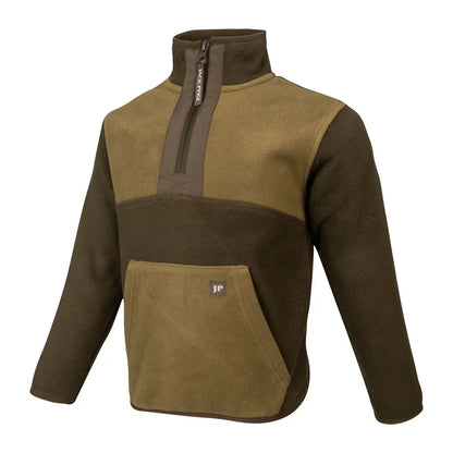 Jack Pyke Junior Two Tone Fleece Top in olive green and brown with half-zip collar