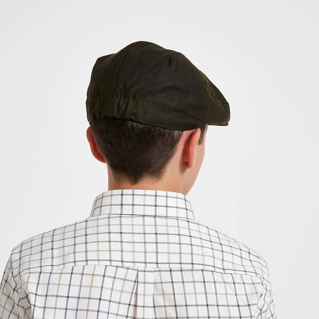 Jack Pyke Junior Wax Flat Cap in dark olive waxed cotton