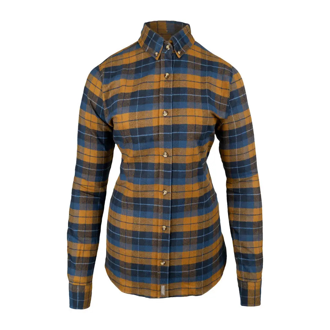 Blue and gold plaid button-down in Jack Pyke Ladies Bleasdale Heavy Flannel Shirt
