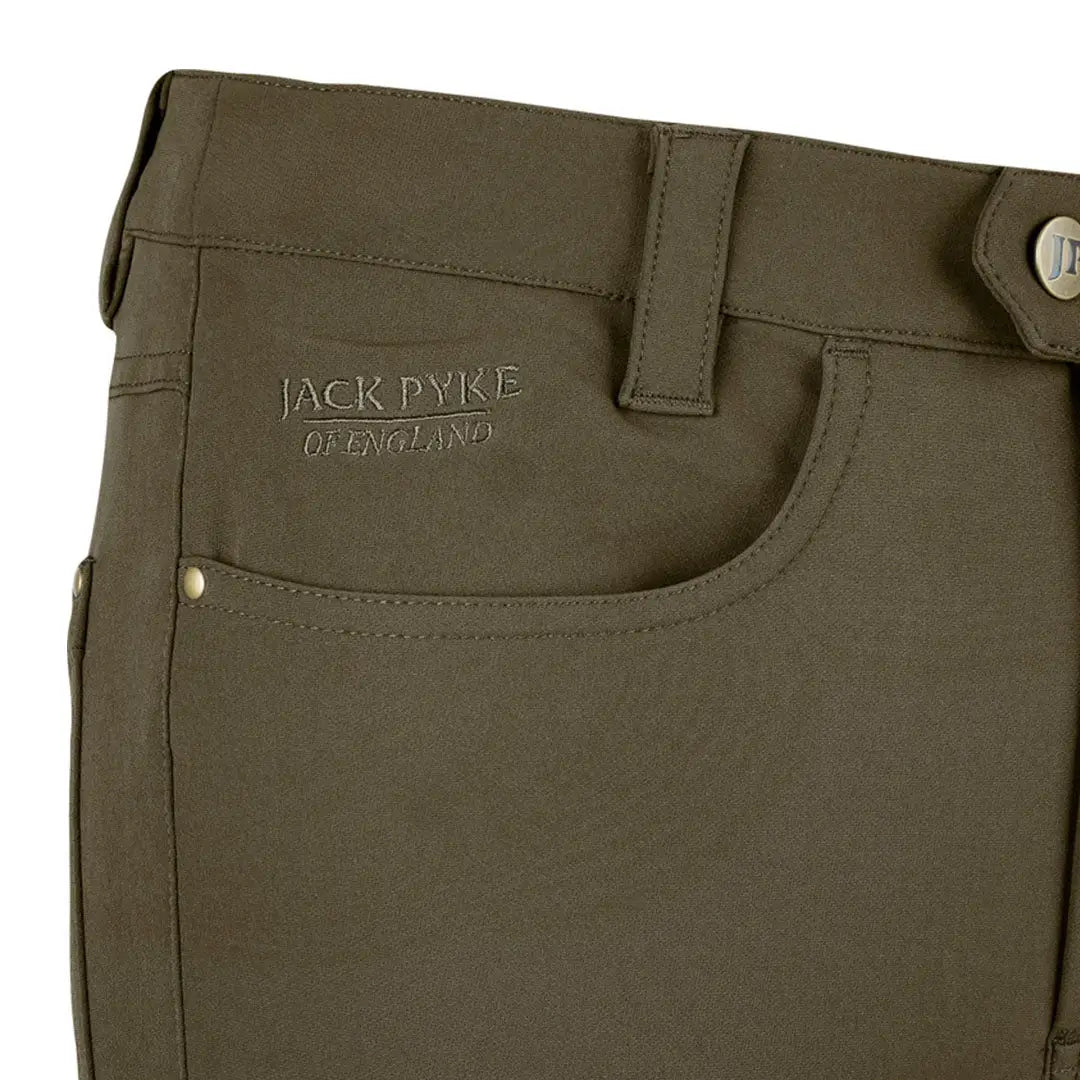 Jack Pyke ladies contour stretch pants in olive green with embroidered logo