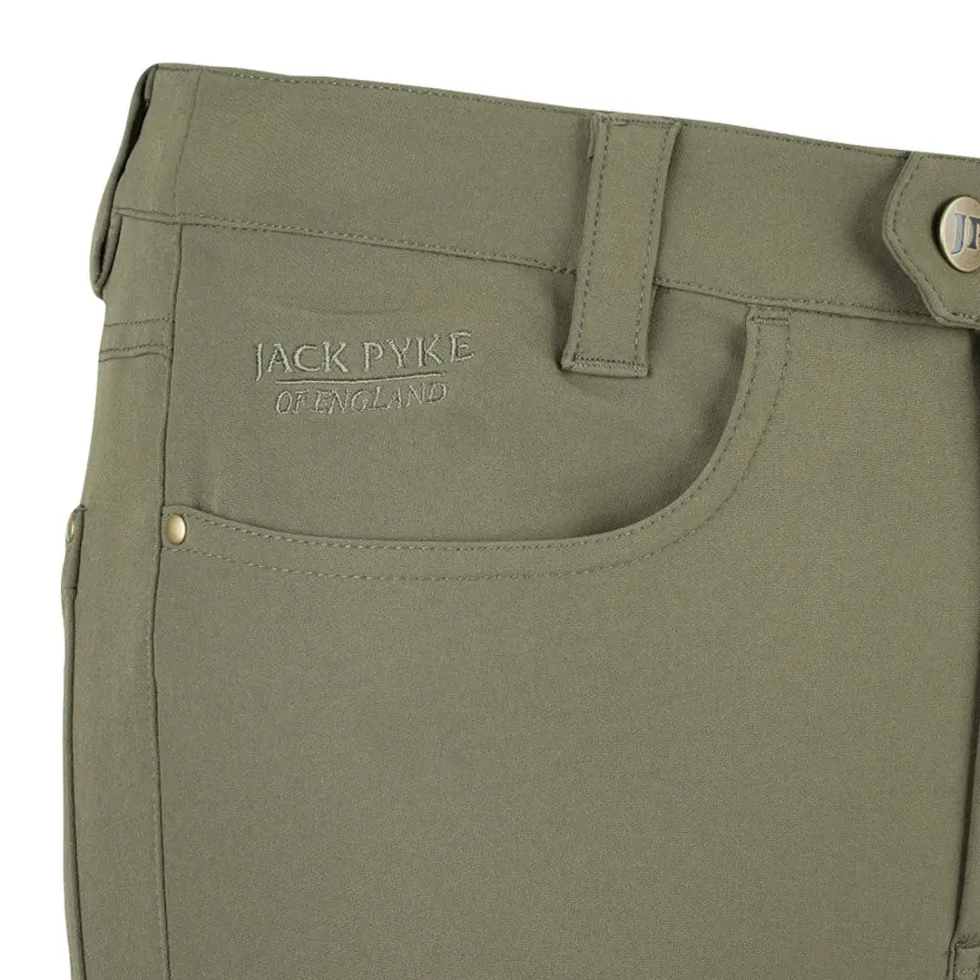 Jack Pyke ladies contour stretch olive green chino pants with subtle stitching