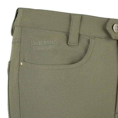 Jack Pyke ladies contour stretch olive green chino pants with subtle stitching