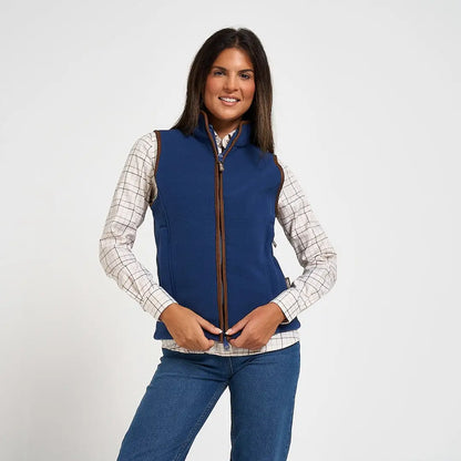 Jack Pyke ladies countryman gilet in navy blue with brown zipper trim