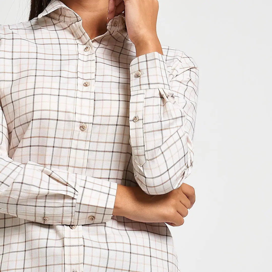 Jack Pyke ladies Countryman long-sleeved plaid shirt in cream and gray