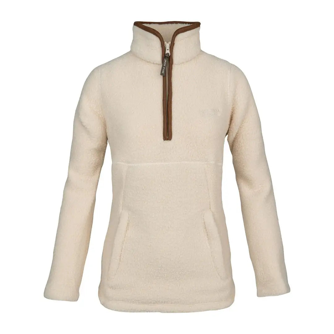 Jack Pyke ladies half zip sherpa fleece pullover with cream fleece and brown accents