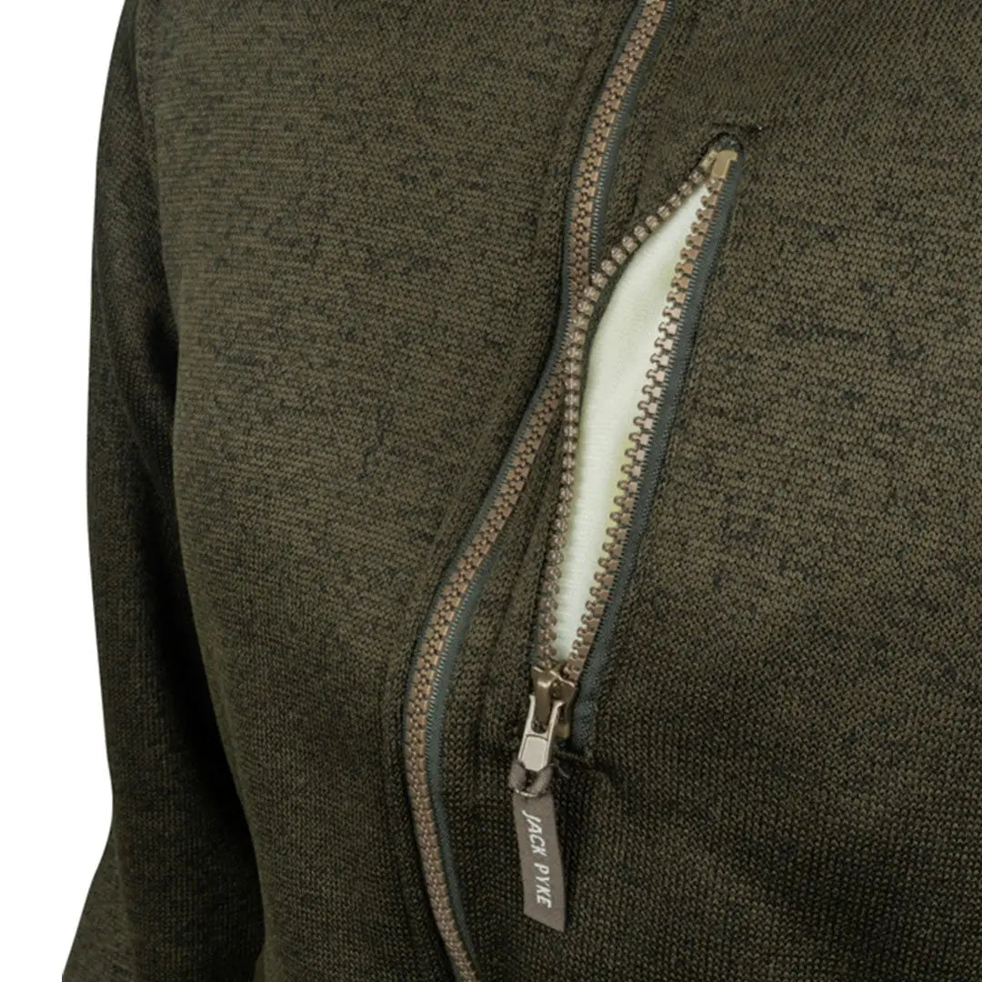 Jack Pyke Ladies Scandinavian olive green zip-up fleece jacket with silver zipper and ribbed cuffs