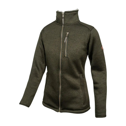 Jack Pyke Ladies Scandinavian fleece jacket in olive green with zipper, pockets, and logo