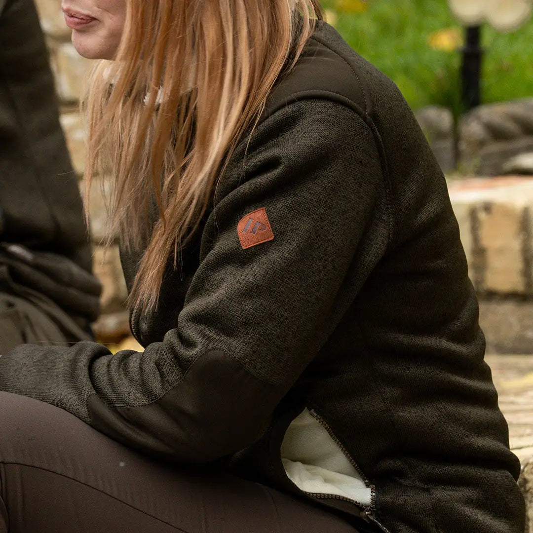 Jack Pyke Ladies Scandinavian dark brown leather patch fleece jacket