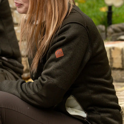 Jack Pyke Ladies Scandinavian dark brown leather patch fleece jacket