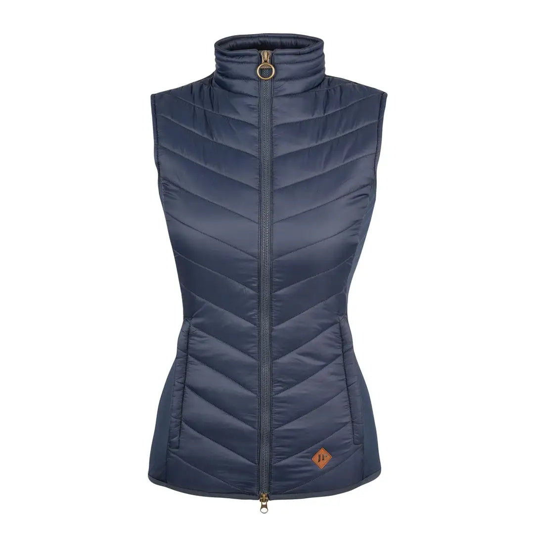 Jack Pyke ladies Shires gilet in navy blue quilted vest with high collar and gold zipper pulls