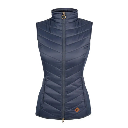 Jack Pyke ladies Shires gilet in navy blue quilted vest with high collar and gold zipper pulls