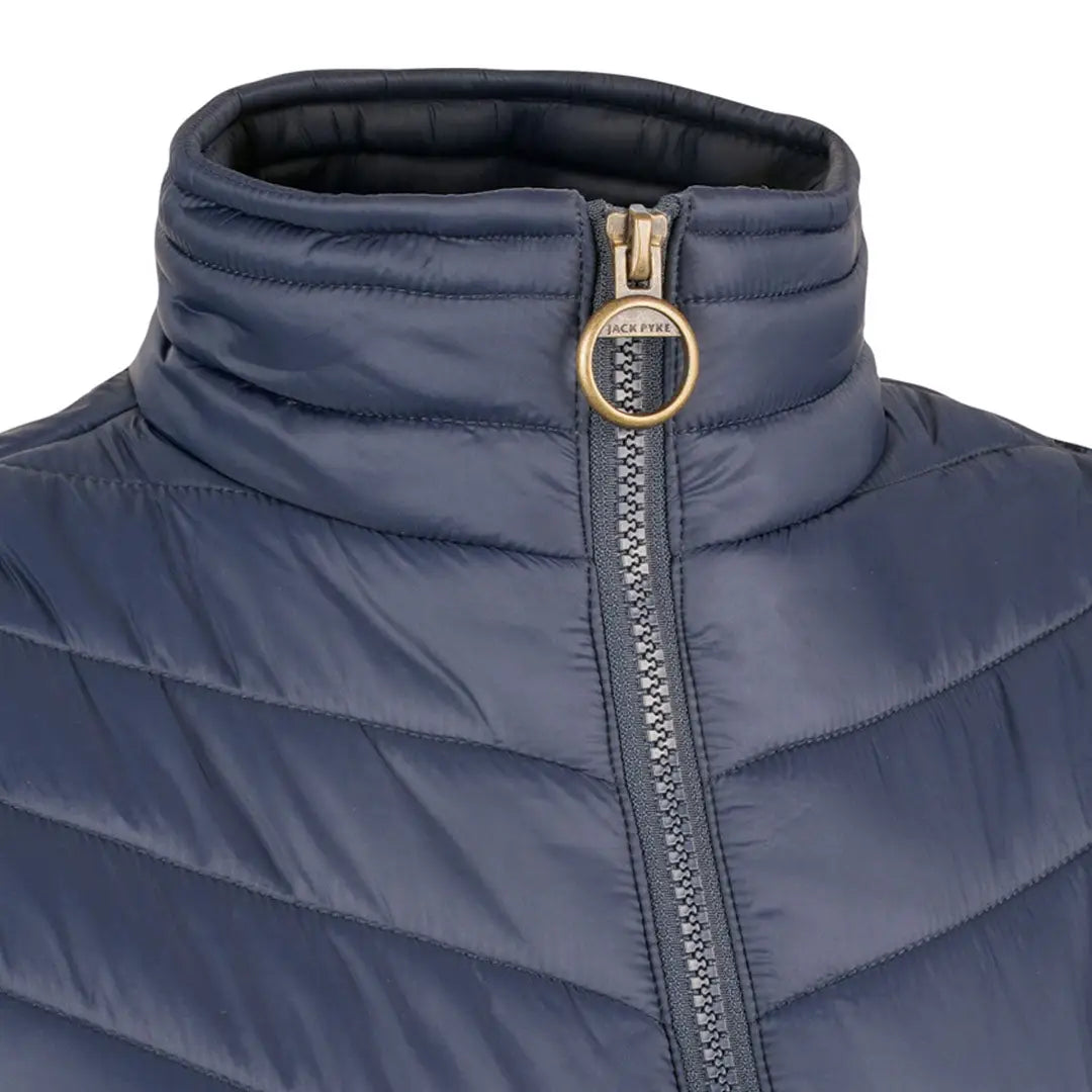 Jack Pyke Ladies Shires Gilet in navy blue puffer with gold Jack Wills logo zipper