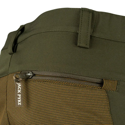 Green and brown patterned Jack Pyke Ladies Technical Trousers for outdoor adventures