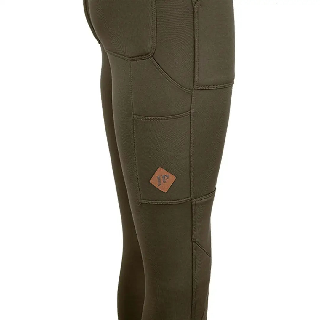 Jack Pyke ladies utility leggings in olive green with pockets and leather patch