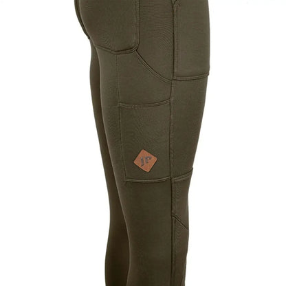 Jack Pyke ladies utility leggings in olive green with pockets and leather patch