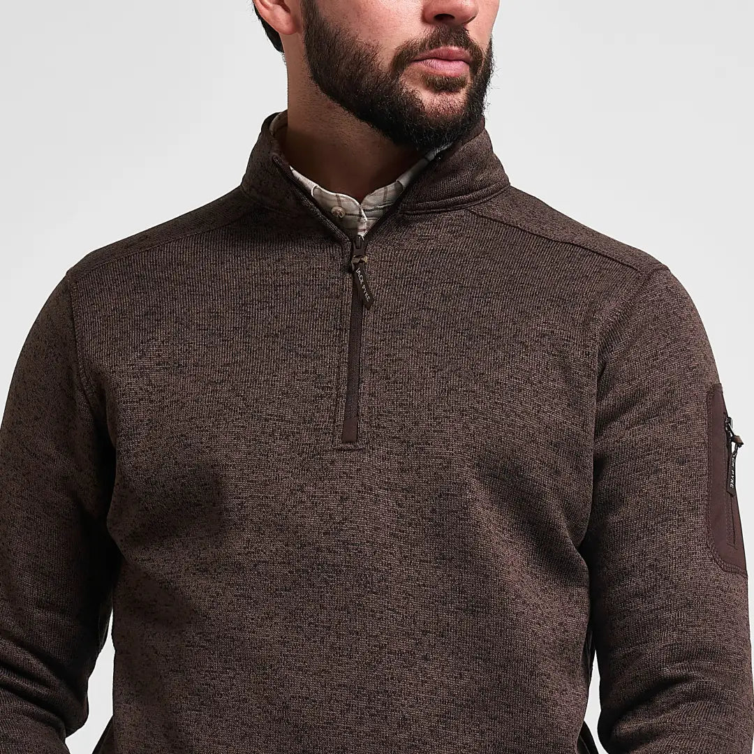 Jack Pyke Melange quarter zip fleece in brown textured heather