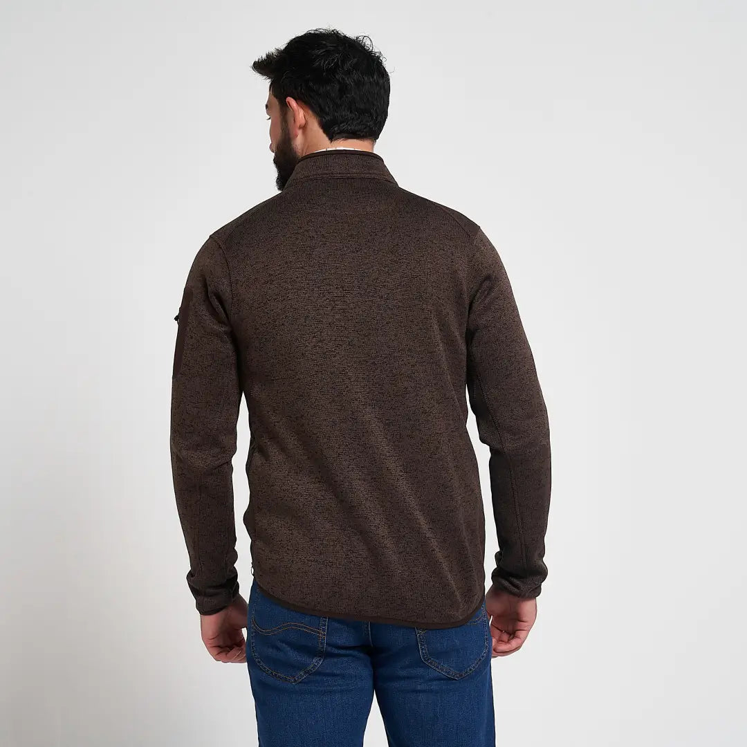 Jack Pyke Melange quarter zip fleece in brown textured knit with subtle pattern and ribbed cuffs