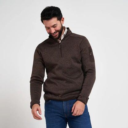 Jack Pyke melange quarter zip fleece in brown textured half-zip with subtle pattern