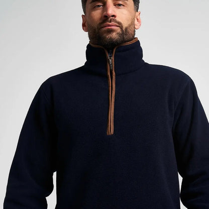 Jack Pyke Mens Countryman Fleece Pullover in dark navy with brown zipper trim
