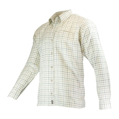 White button-down Jack Pyke Countryman Long Sleeved Shirt with green checkered pattern