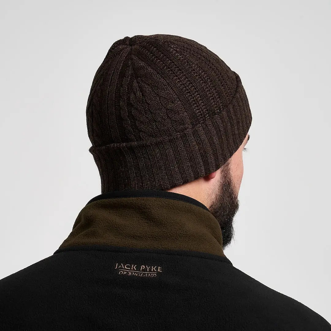 Jack Pyke merino wool beanie in dark brown cable-knit with ribbed brim