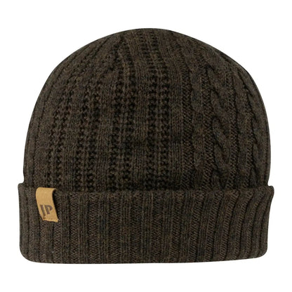 Dark green Jack Pyke Merino Wool Beanie with a folded brim and gold tag