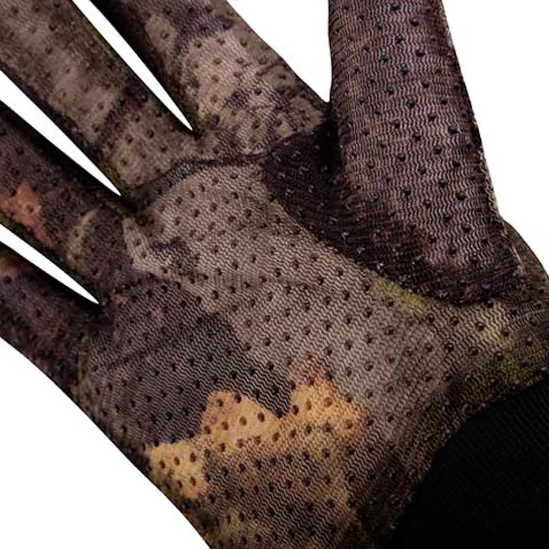 Sheer black polka dot glove on hand from Jack Pyke Mesh Gloves collection