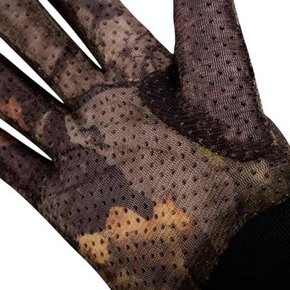 Sheer black polka dot glove on hand from Jack Pyke Mesh Gloves collection