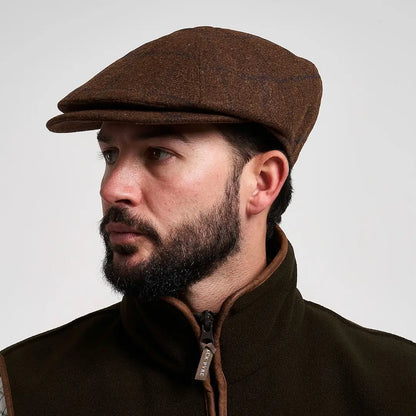 Jack Pyke newsboy cap in brown tweed with textured surface