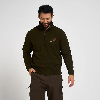 Jack Pyke pheasant motif fleece top in olive green with bird logo