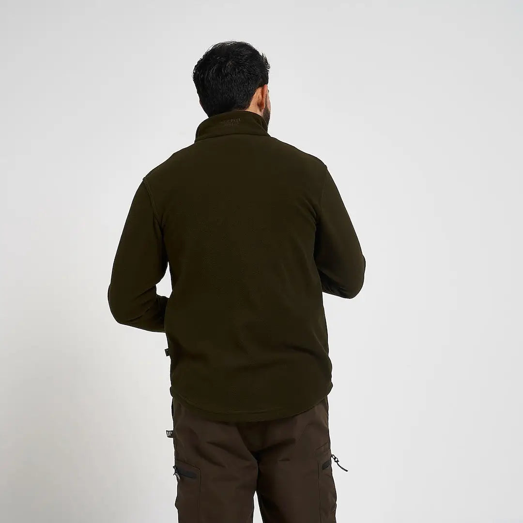 Jack Pyke pheasant motif fleece top in olive green with high collar and side pockets