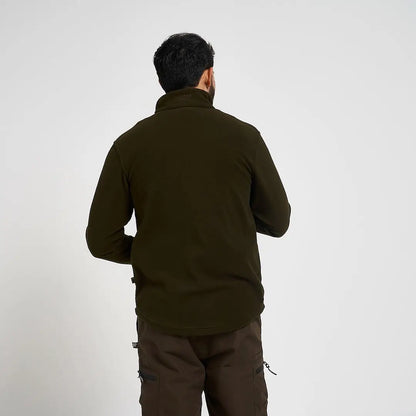 Jack Pyke pheasant motif fleece top in olive green with high collar and side pockets