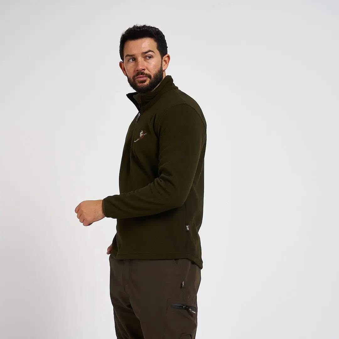 Jack Pyke pheasant motif fleece top in olive green with embroidered logo